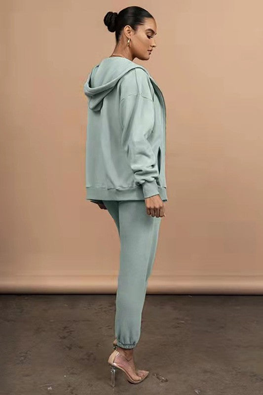 BY CLAUDE TOP TWO PIECE HOODED ZIP JACKET & PANT LOUNGE SET