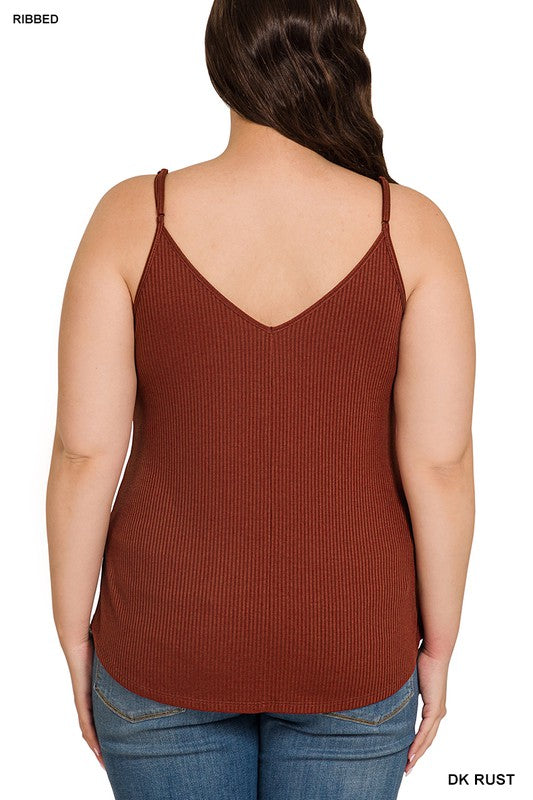 Zenana Plus Ribbed Snap Henley Cami Tank Top