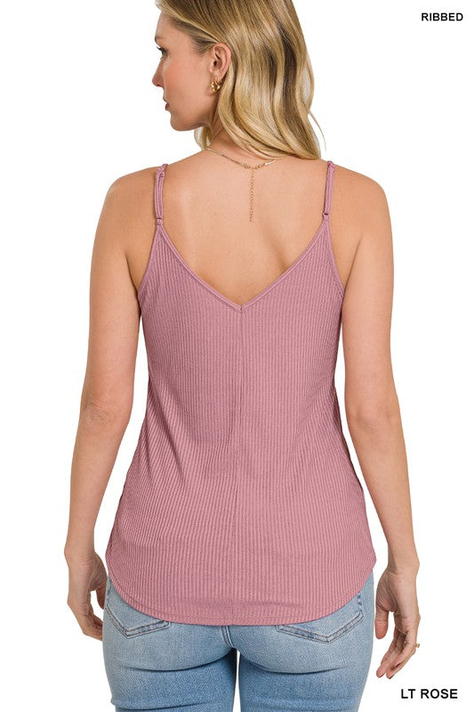 Zenana Ribbed Snap Henley V-Neck Cami Tank Top in 6 Colors