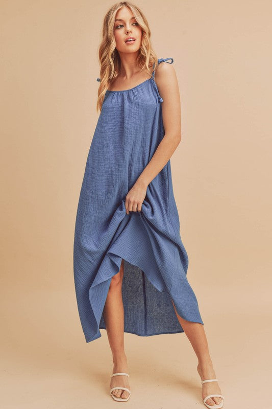 Aemi + Co Pyper Tie Shoulder Cotton Gauze Cami Midi Dress in 4 Colors