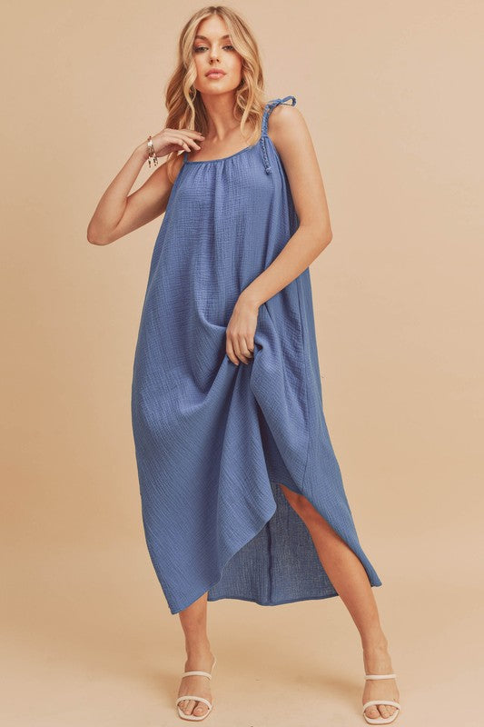 Aemi + Co Pyper Tie Shoulder Cotton Gauze Cami Midi Dress in 4 Colors