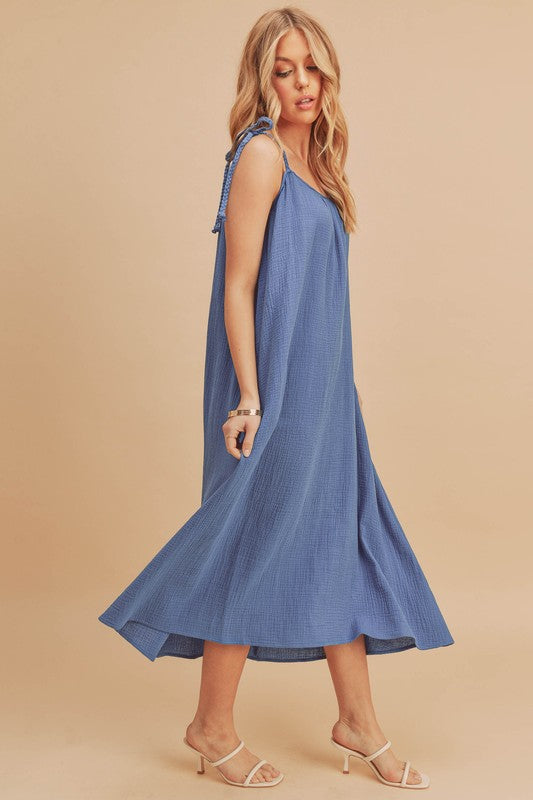 Aemi + Co Pyper Tie Shoulder Cotton Gauze Cami Midi Dress in 4 Colors