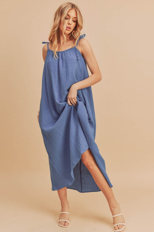 Aemi + Co Pyper Tie Shoulder Cotton Gauze Cami Midi Dress in 4 Colors