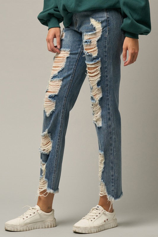 Insane Gene Heavily Distressed Straight Leg Jeans