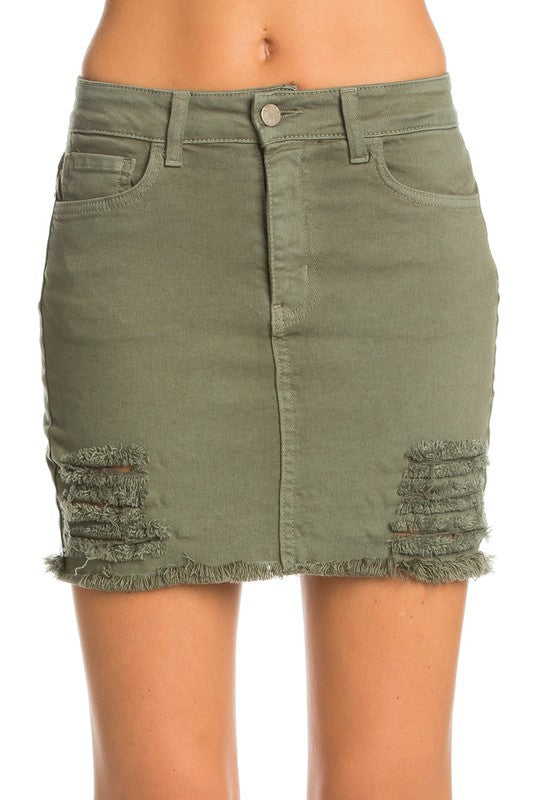 O2 Denim Western Style Distressed Hem Denim Mini Skirt in 4 Colors