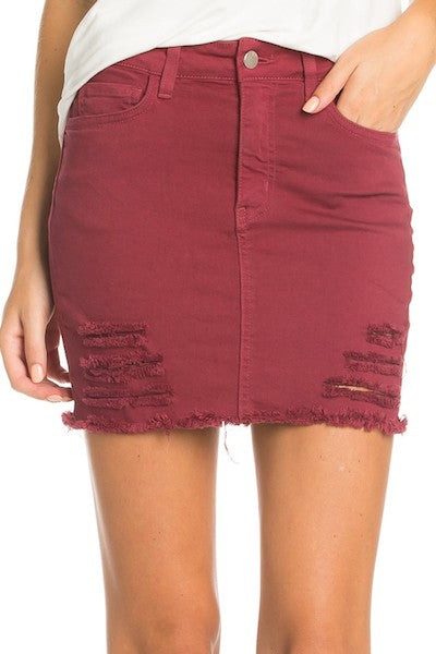 O2 Denim Distressed Denim Mini Skirt