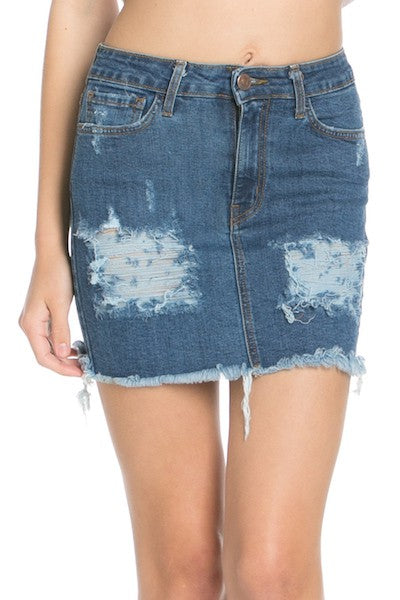 O2 Denim Distressed Denim Mini Skirt in 2 Colors