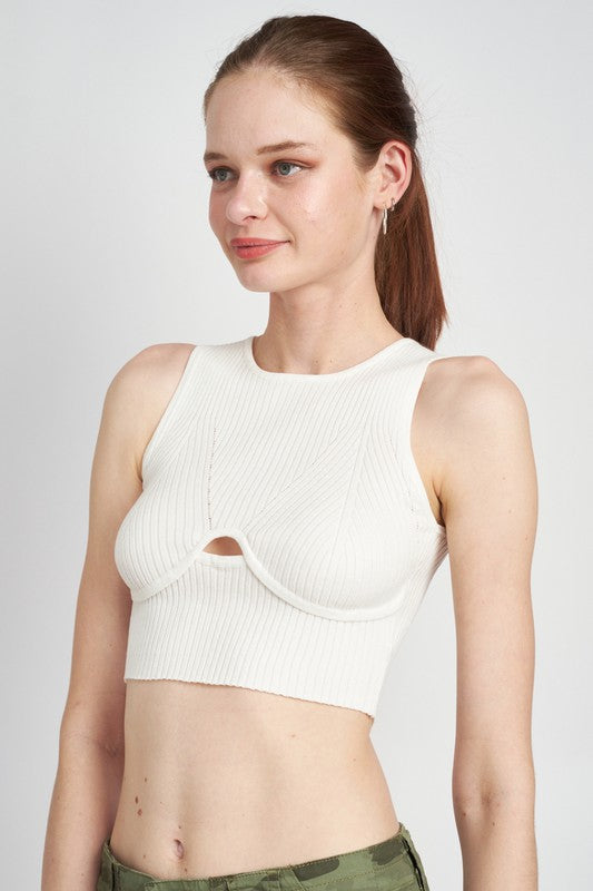 EMORY PARK BUSTIER STYLED SLEEVELESS RIBBED CROP TOP