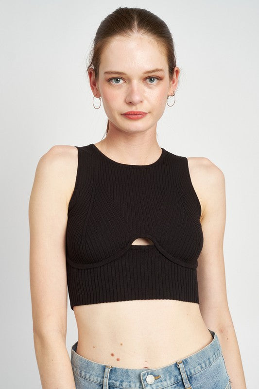 EMORY PARK BUSTIER STYLED SLEEVELESS RIBBED CROP TOP