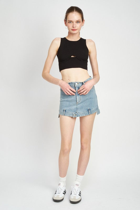 EMORY PARK BUSTIER STYLED SLEEVELESS RIBBED CROP TOP