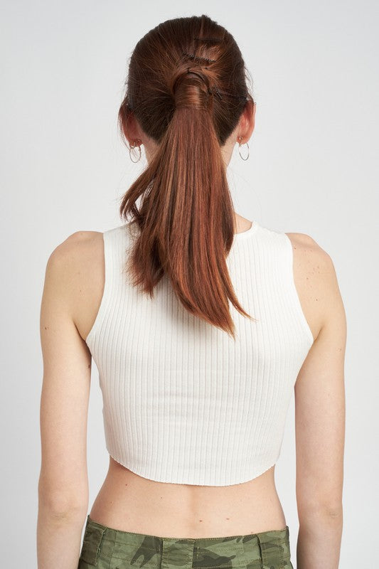 EMORY PARK BUSTIER STYLED SLEEVELESS RIBBED CROP TOP