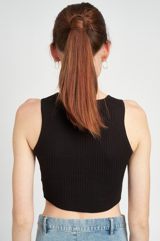 EMORY PARK BUSTIER STYLED SLEEVELESS RIBBED CROP TOP