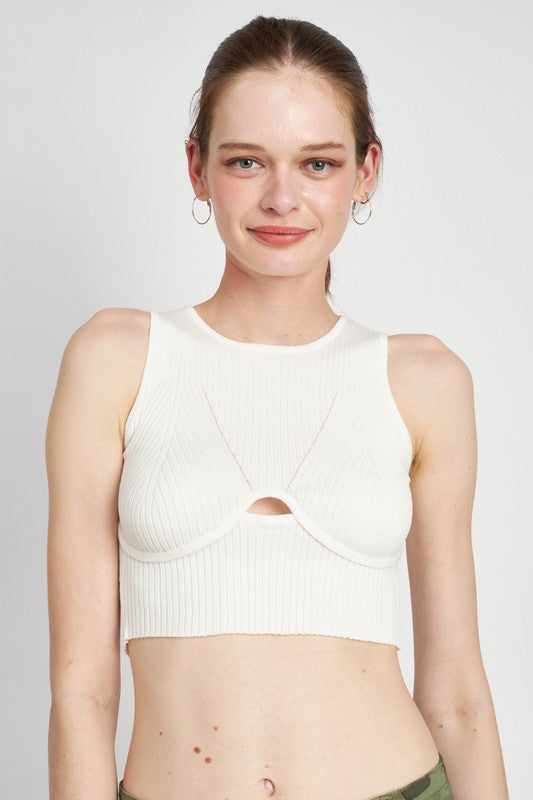 EMORY PARK BUSTIER STYLED SLEEVELESS RIBBED CROP TOP