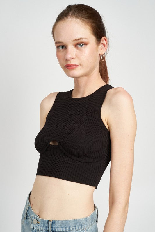 EMORY PARK BUSTIER STYLED SLEEVELESS RIBBED CROP TOP