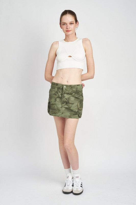 EMORY PARK CAMO CARGO MINI SKIRT