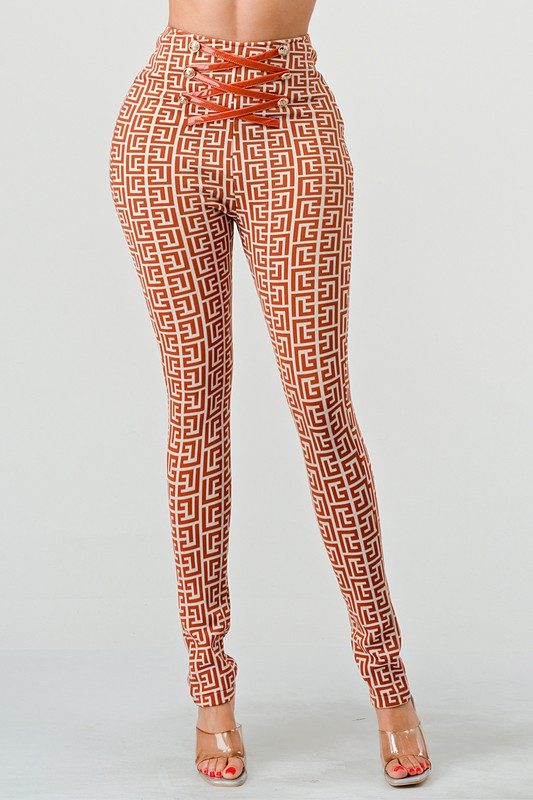 ATHINA PRINTED HIGH WAIST BANDAGE PANTS