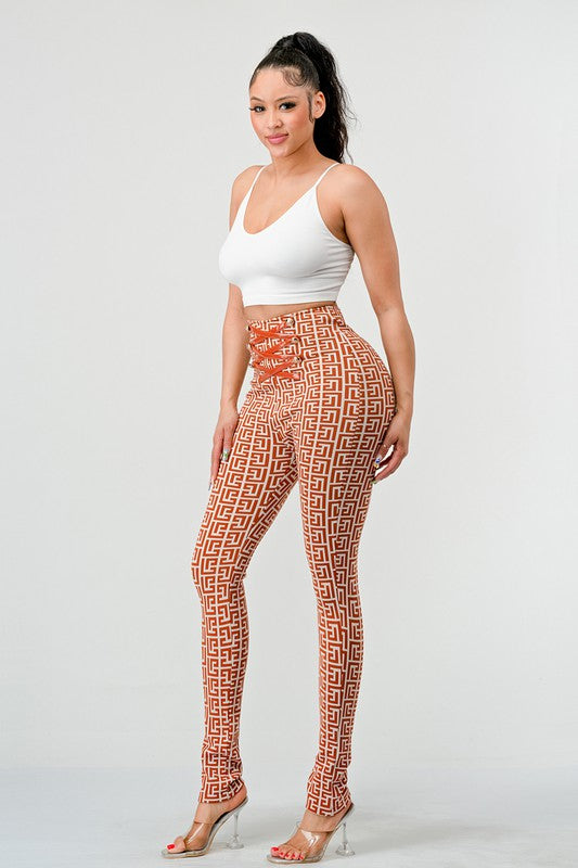 ATHINA PRINTED HIGH WAIST BANDAGE PANTS