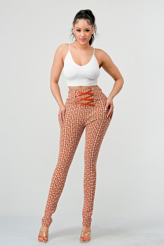 ATHINA PRINTED HIGH WAIST BANDAGE PANTS