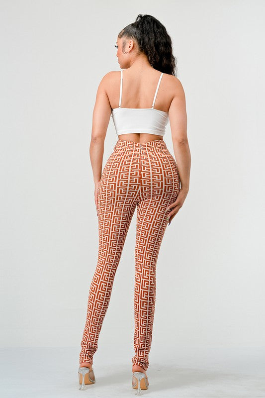 ATHINA PRINTED HIGH WAIST BANDAGE PANTS