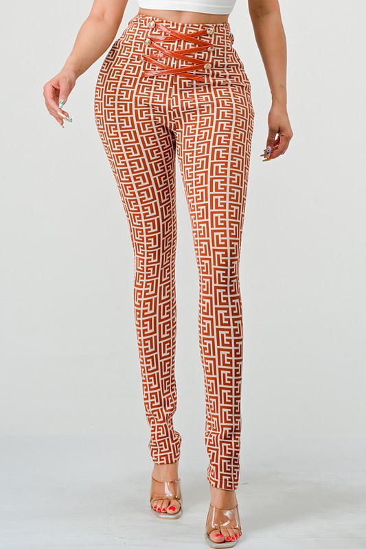 ATHINA PRINTED HIGH WAIST BANDAGE PANTS