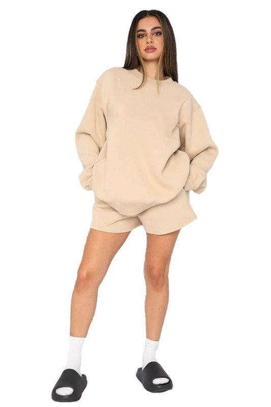 BY CLAUDE TWO PIECE OVERSIZED SWEATSHIRT & SHORTS LOUNGE SET