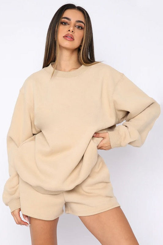 BY CLAUDE TWO PIECE OVERSIZED SWEATSHIRT & SHORTS LOUNGE SET