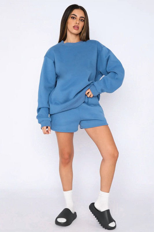 BY CLAUDE TWO PIECE OVERSIZED SWEATSHIRT AND SHORTS LOUNGE SET