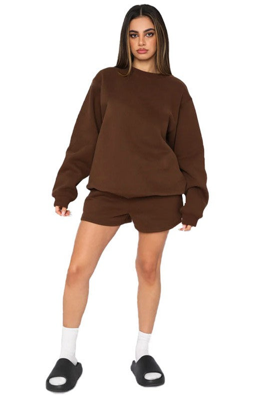 BY CLAUDE TWO PIECE SWEATSHIRT AND SHORTS SET IN 2 COLORS