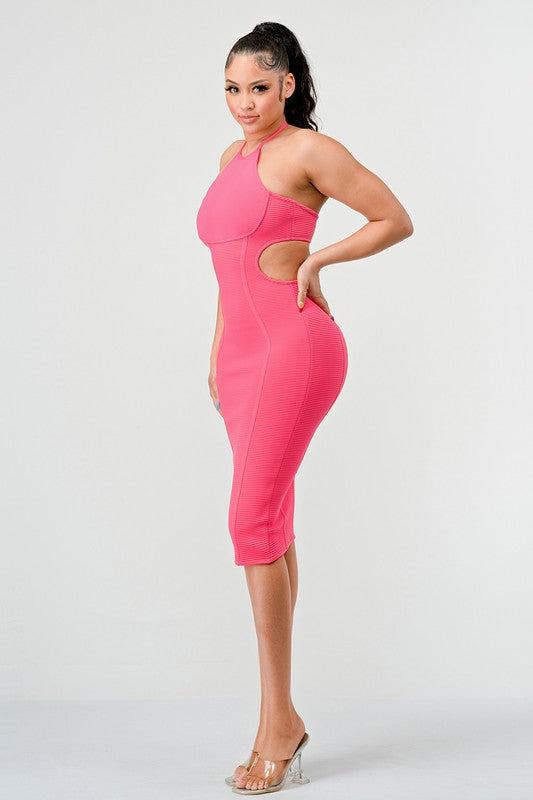 ATHINA CUTOUT BODYCON BANDAGE HALTER DRESS