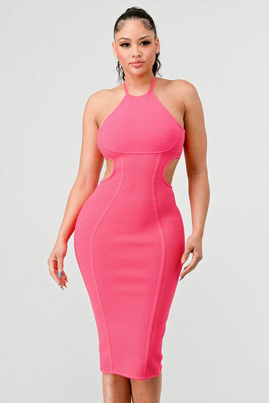 ATHINA CUTOUT BODYCON BANDAGE HALTER DRESS