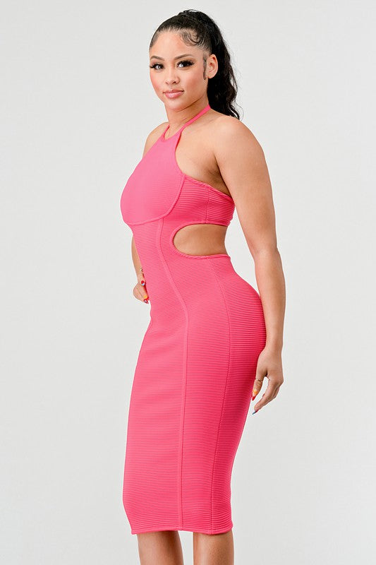 ATHINA CUTOUT BODYCON BANDAGE HALTER DRESS