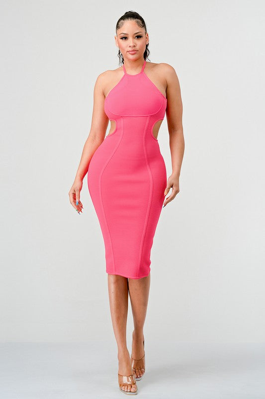 ATHINA CUTOUT BODYCON BANDAGE HALTER DRESS