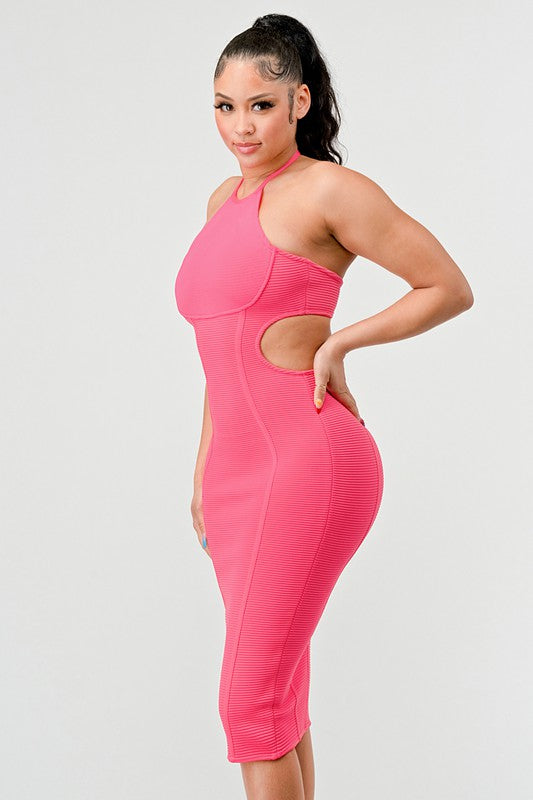 ATHINA CUTOUT BODYCON BANDAGE HALTER DRESS