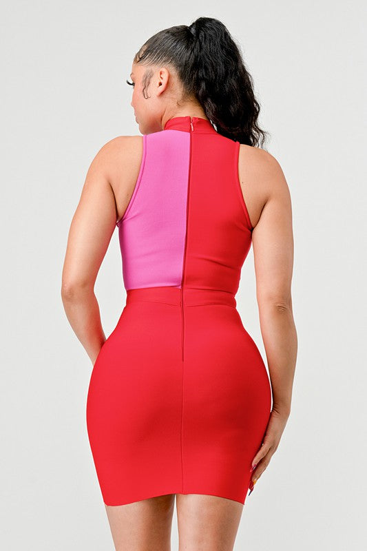 ATHINA TWO TONE CONTRAST MINI BANDAGE DRESS