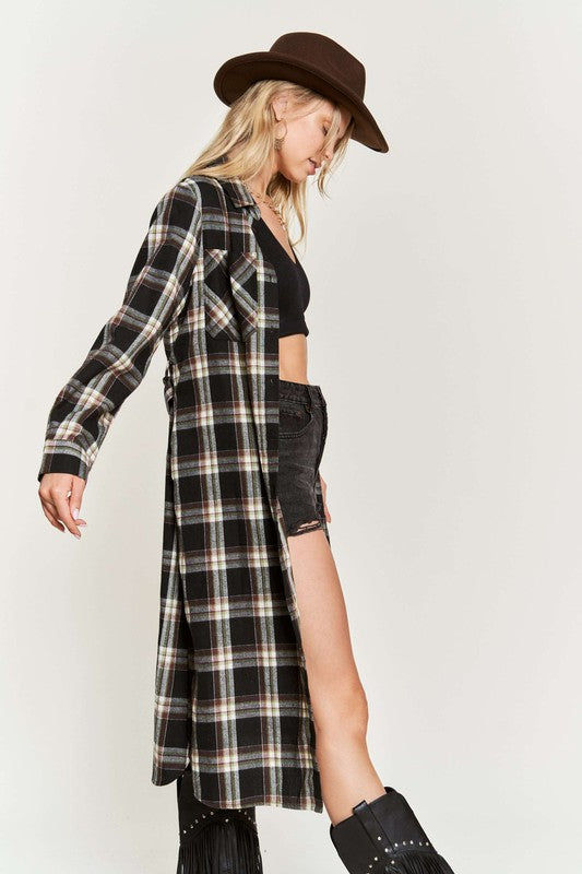 JADE BY JANE PLUS SIZE PLAID LONG SLEEVE BUTTON FRONT MIDI DRESS IN 3 COLORS