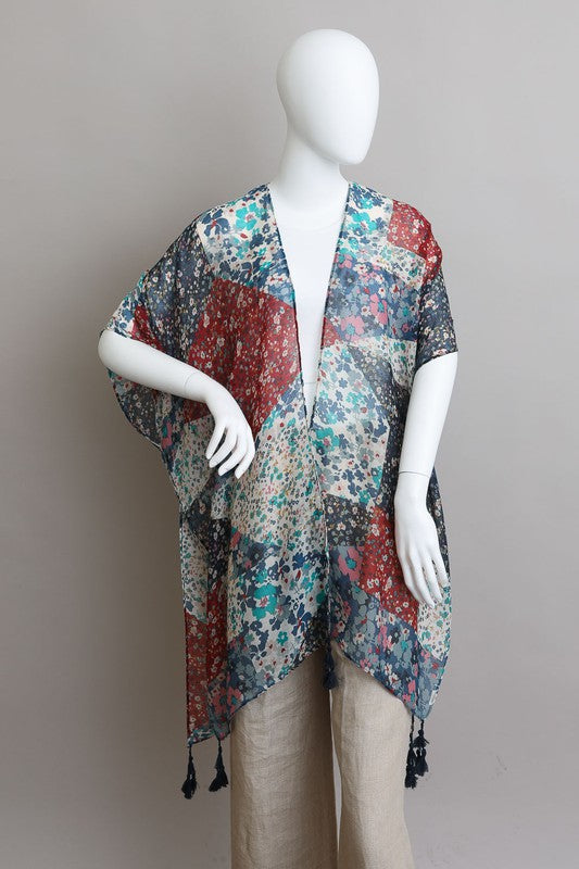 Leto Accessories Floral Patchwork Print Kimono Top in 3 Colors