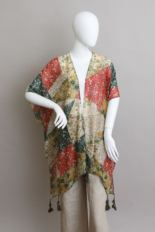 Leto Accessories Floral Patchwork Print Kimono Top in 3 Colors