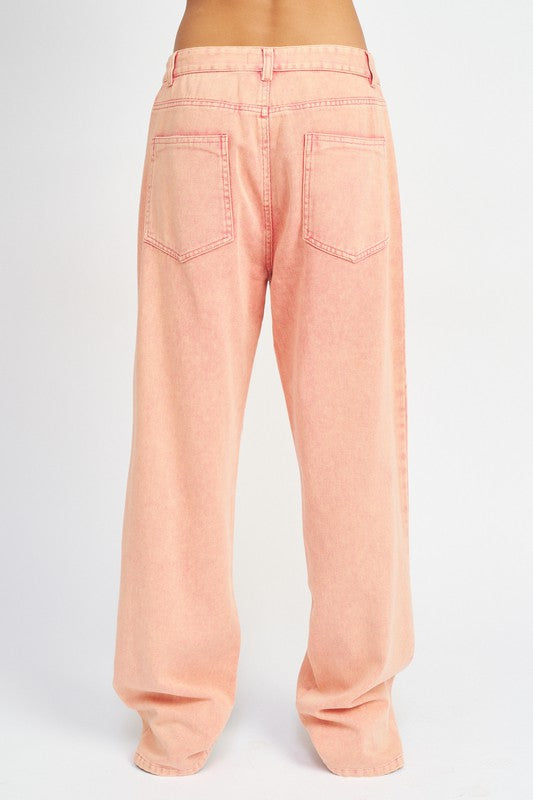 Emory Park Washed Wide Leg Jeans in Pink