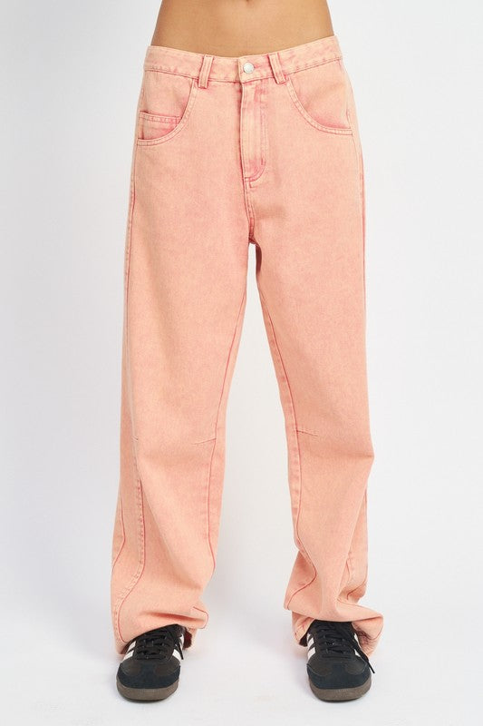 Emory Park Washed Wide Leg Jeans in Pink