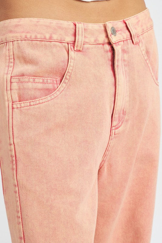 Emory Park Washed Wide Leg Jeans in Pink