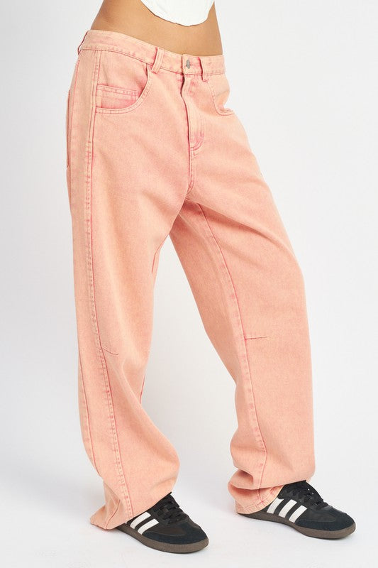 Emory Park Washed Wide Leg Jeans in Pink