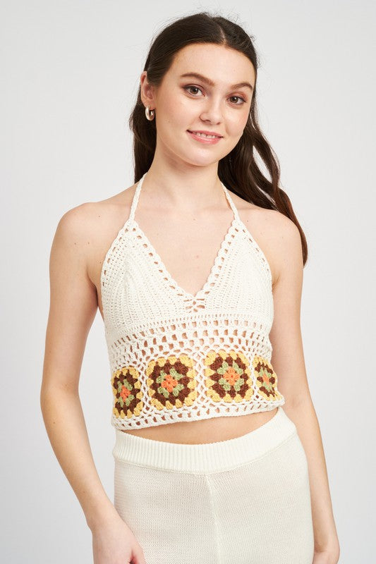 EMORY PARK CROCHET HALTER CAMI TOP