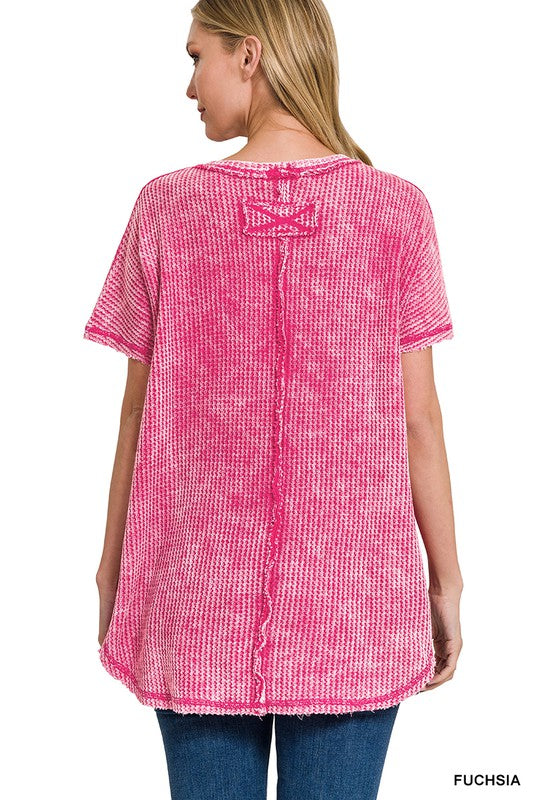 Zenana Washed Waffle-Knit Short Sleeve Tunic Top