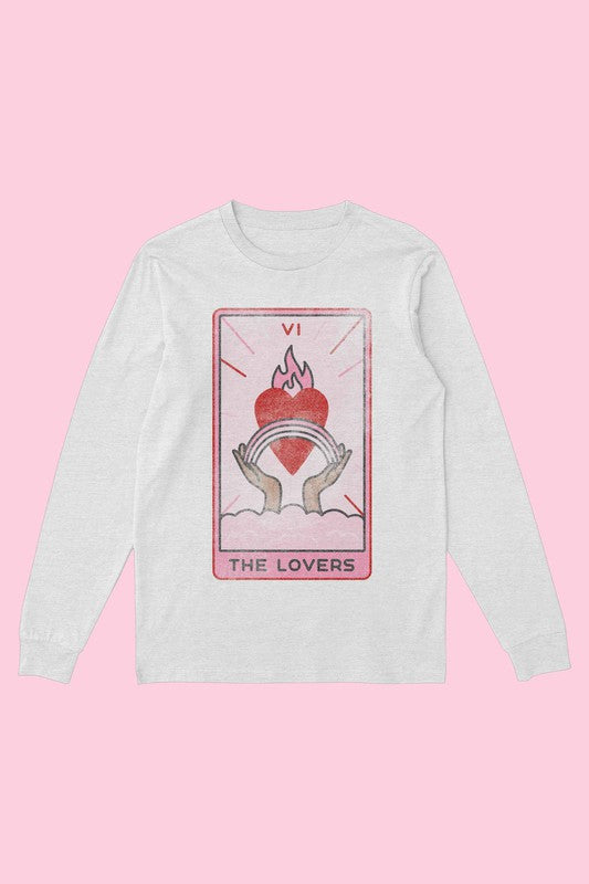 Alphia Unisex "The Lovers Tarot Card" Cotton Long Sleeve Graphic Tee in 6 Colors