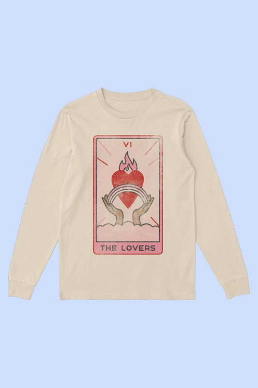 Alphia Unisex "The Lovers Tarot Card" Cotton Long Sleeve Graphic Tee in 6 Colors