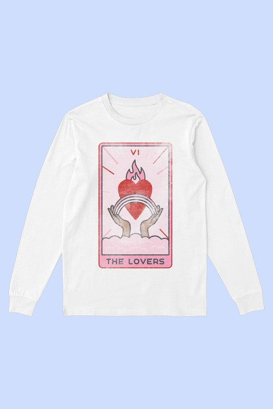 Alphia Unisex "The Lovers Tarot Card" Cotton Long Sleeve Graphic Tee in 6 Colors