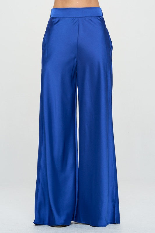 Renee C Stretch Satin Pants w/ Elastic Waist and Pockets