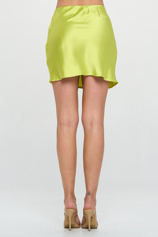 Renee C Satin Mini Skirt with Slit