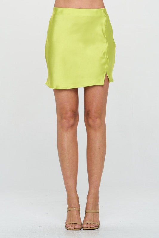 Renee C Satin Mini Skirt with Slit