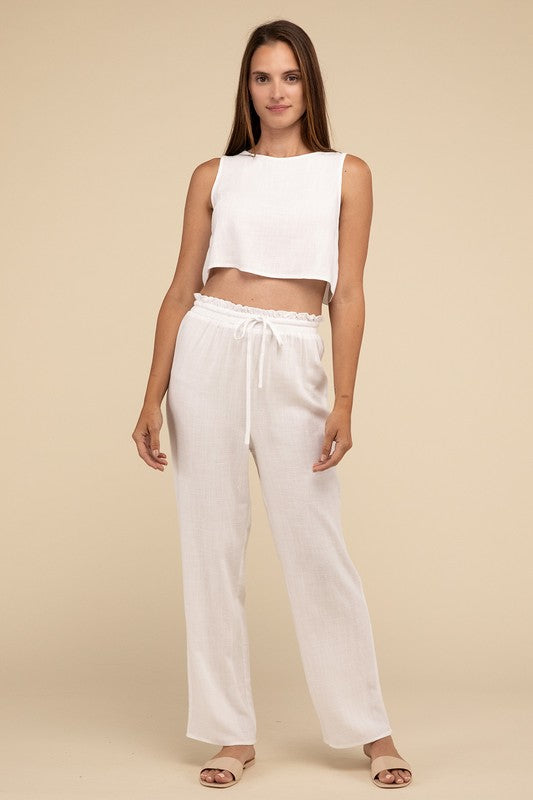 HYFVE Linen Blend Crop Tank and Pants Set in 2 Colors